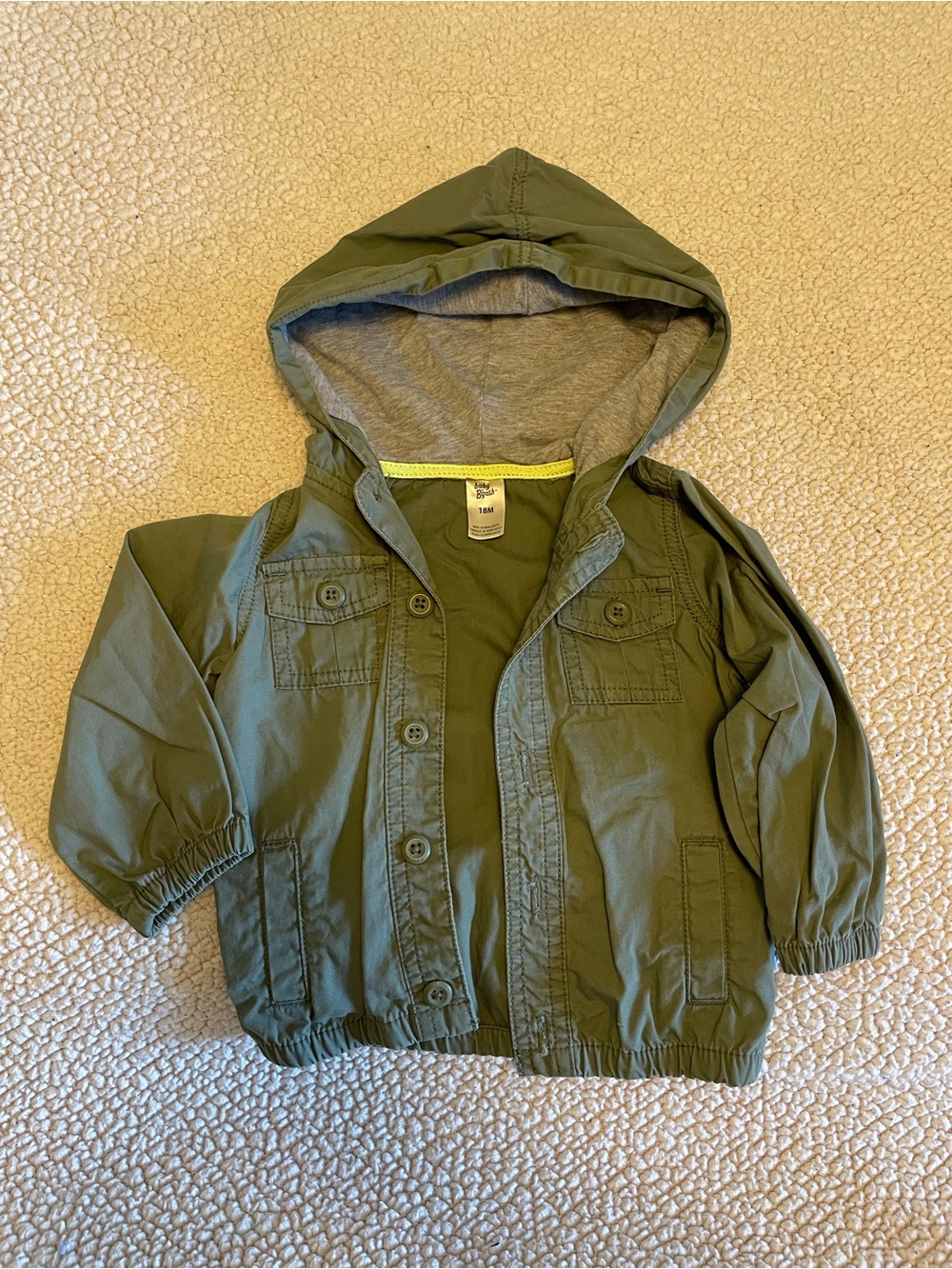 Toddler Hooded Olive Green Jacket. 18 months
